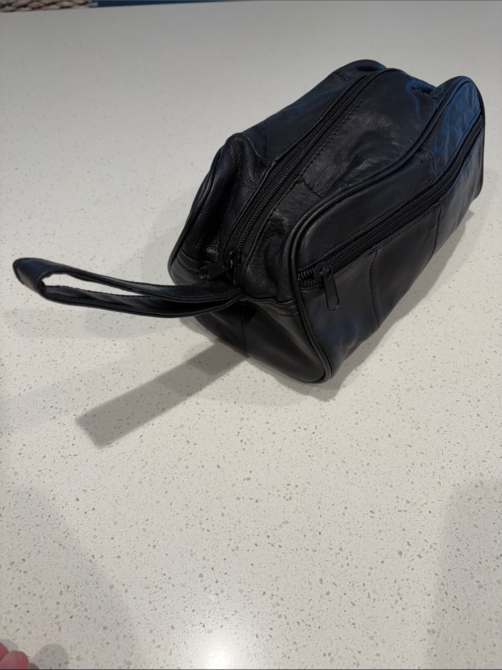 Black Leather Men's Travel Dopp Kit Toiletry Bag